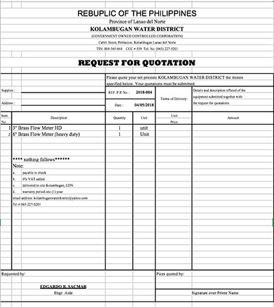 Request for Quotation 2018-004