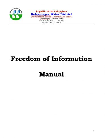 Kolambugan Water District Freedom of Information (FOI) Manual