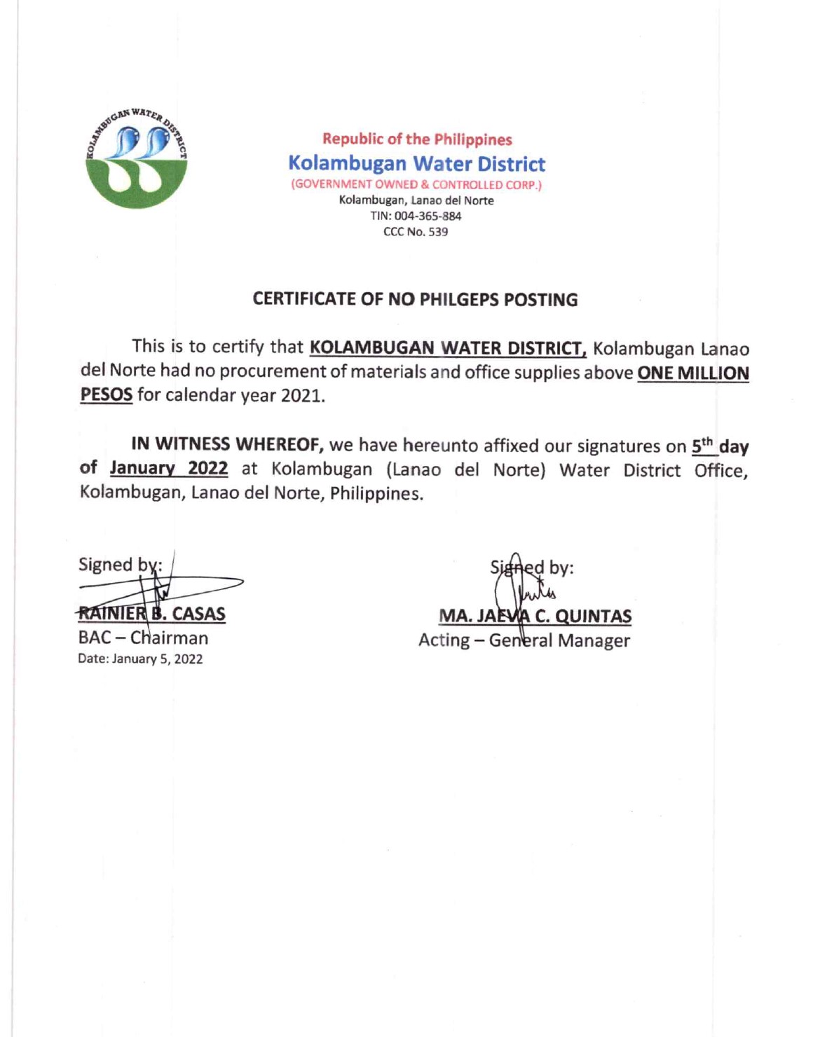 certificate-of-no-philgeps-posting-cy-2021-kolambugan-water-district