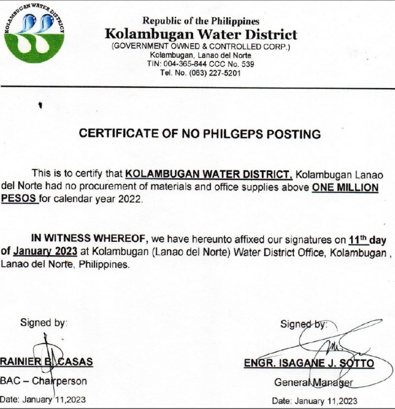 Certificate of No PhilGEPS Posting CY 2022