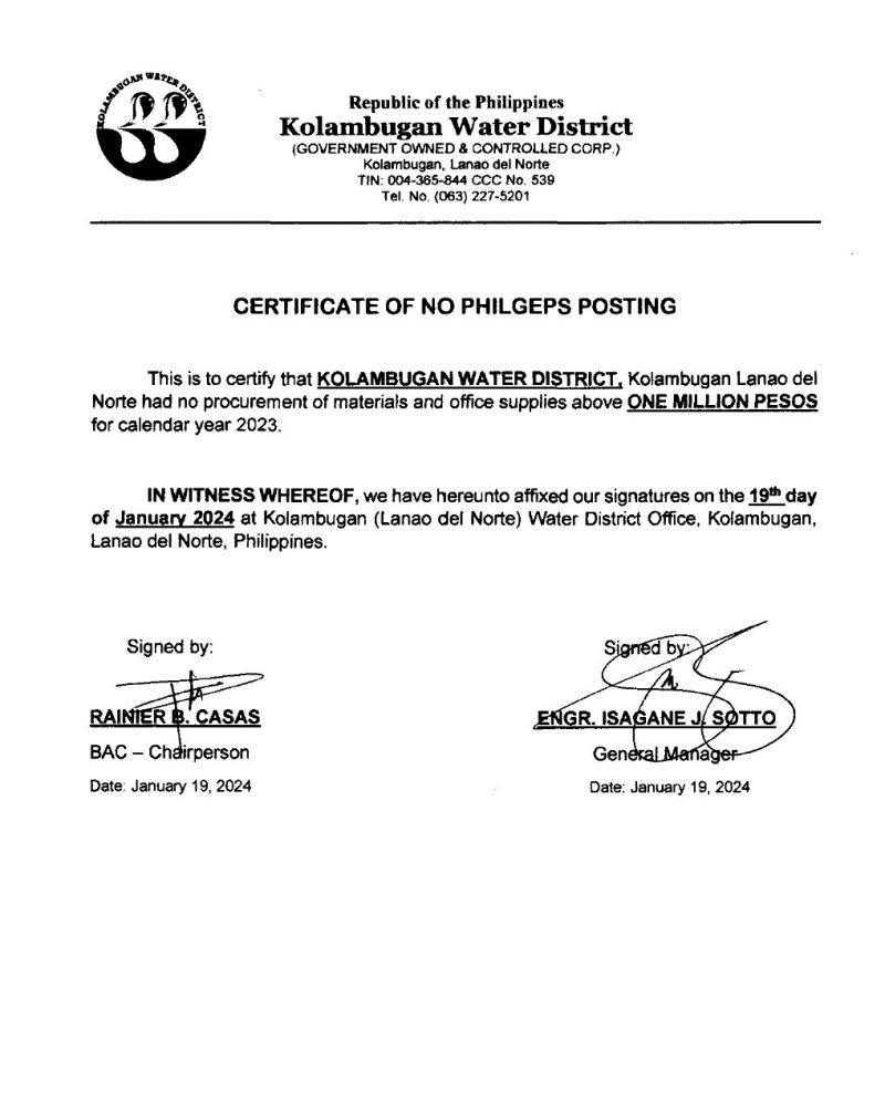 Certificate of No PhilGEPS Posting CY 2023