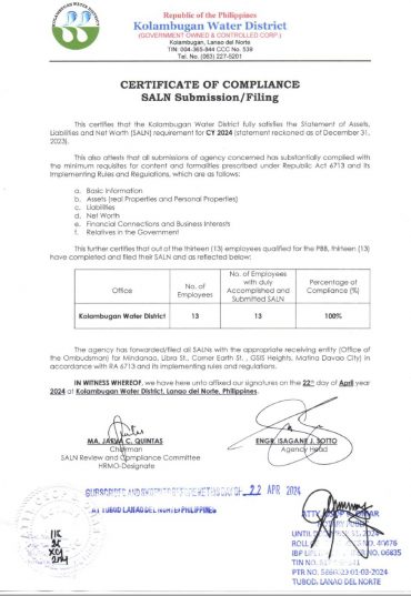 Certificate of Compliance – SALN CY 2024