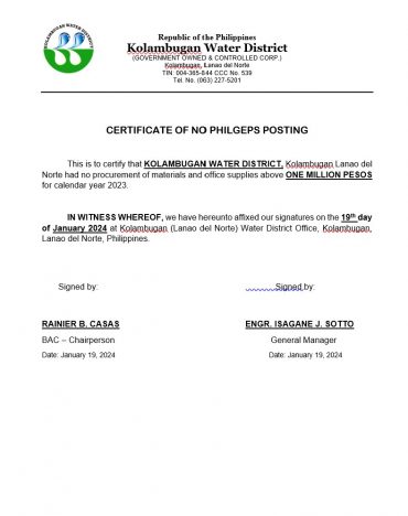 Certificate of No PhilGEPS Posting CY 2024